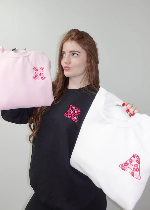 Viral Kisses Hoodie 👄 – Custom Initial Embroidery