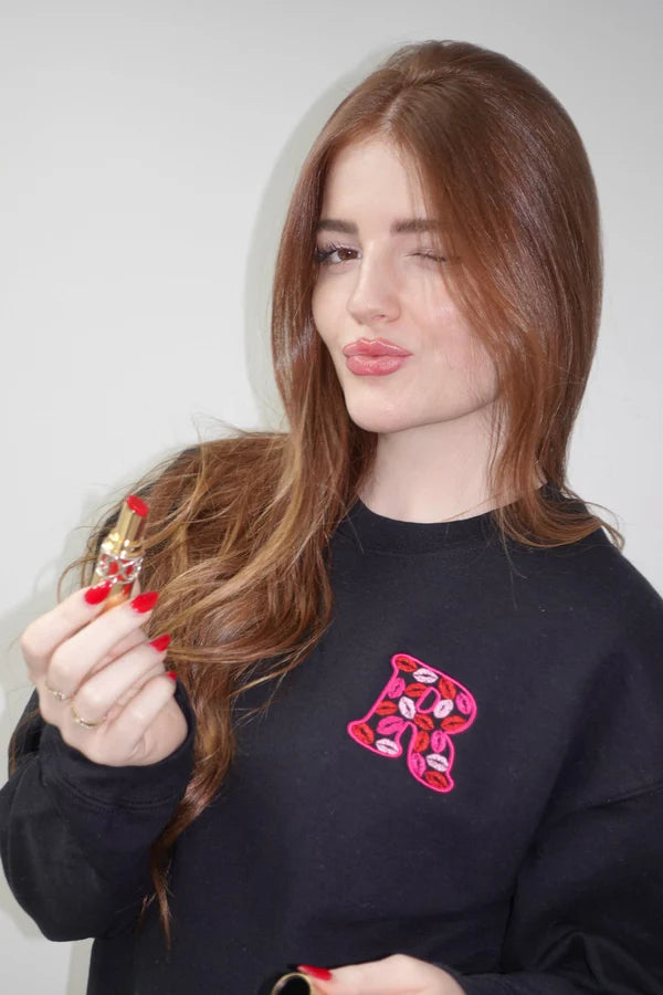Viral Kisses Hoodie 👄 – Custom Initial Embroidery